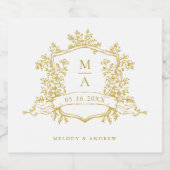 Klassieke Gouden Bloemenkam Monogrammen Huwelijk Sparkling Wijnetiket (Enkel label)