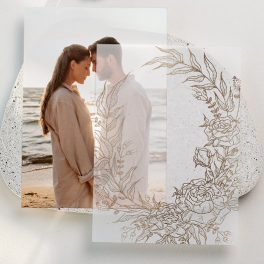 Klassieke Gouden Bloemenkrans Trouwbedekking Vellum Uitnodigingen