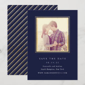 Klassieke gouden en marineblauwe foto save the dat save the date (Voorkant / Achterkant)