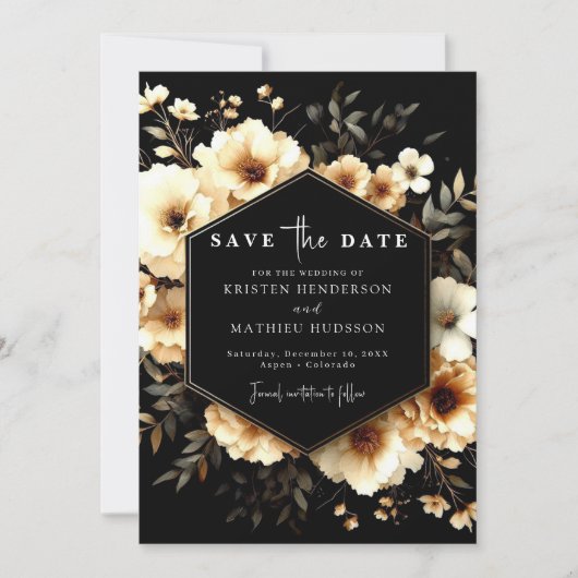 Klassieke Gouden en Zwarte bruiloft Save The Date (Voorkant)