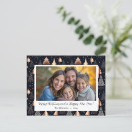 Klassieke gouden en zwarte kerstboom foto feestdagenkaart