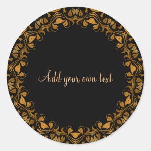 Klassieke gouden en zwarte sierlijke sjabloon ronde sticker