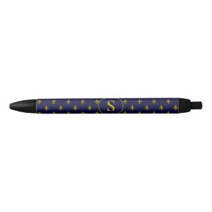 Klassieke Gouden Fleur de Lis op Royal Blue Zwarte Inkt Pen