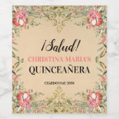 Klassieke gouden flora Quinceañera Wijn Etiket (Enkel label)