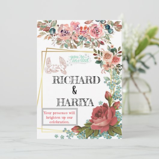 Klassieke gouden folie bruiloft uitnodiging | form (Staand voorkant)