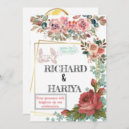 Klassieke gouden folie bruiloft uitnodiging | form (Voorkant / Achterkant)