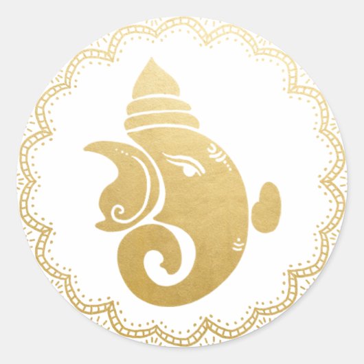Klassieke Gouden Ganapati Indiase Hindoe God Elega Ronde Sticker (Voorkant)