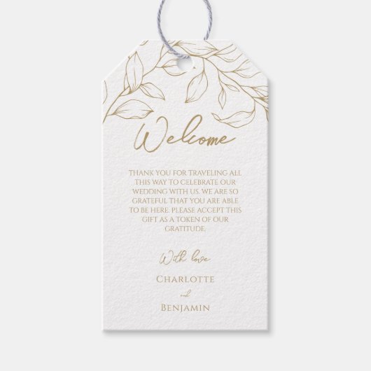 Klassieke Gouden Groen Bestemming Bruiloft Welkom Cadeaulabel (Voorkant)