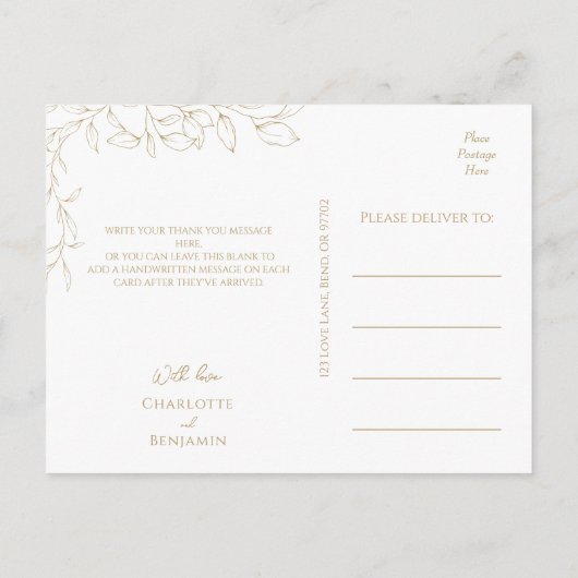 Klassieke Gouden Groen Bruiloft Dank u Briefkaart (Achterkant)