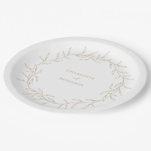 Klassieke Gouden Groen Bruiloft Papieren Bordje (Gekanteld)