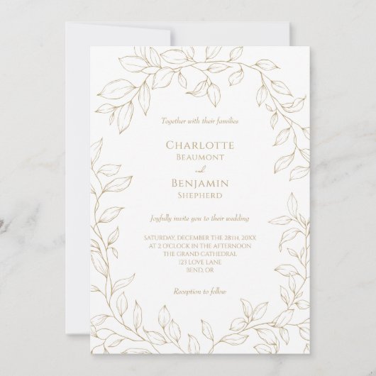 Klassieke Gouden Groen Bruiloft Uitnodiging (Voorkant)