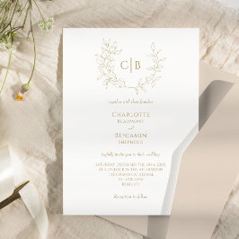 Klassieke Gouden Groen Monogram Bruiloft Uitnodigi Kaart