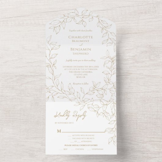 Klassieke Gouden Groene Huwelijksvoltrekking Keuze All In One Uitnodiging (Binnen)