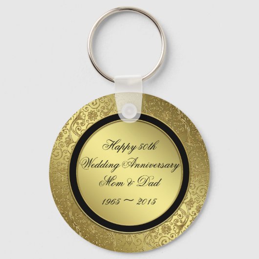 Klassieke gouden huwelijksjubileum sleutelhanger (Voorkant)