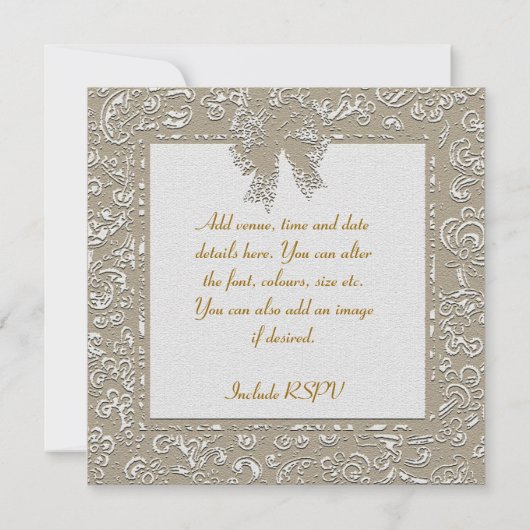 Klassieke gouden kant trouw-, jubileumuitnodiging kaart (Achterkant)