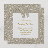 Klassieke gouden kant trouw-, jubileumuitnodiging kaart (Voorkant / Achterkant)