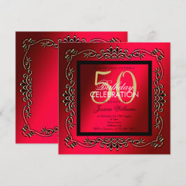 Klassieke gouden & kersenvrouwelijke 50ste verjaar kaart