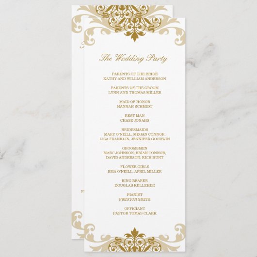 Klassieke Gouden Kleur Elegante Ironwork Bruiloft Programmakaart (Voorkant / Achterkant)