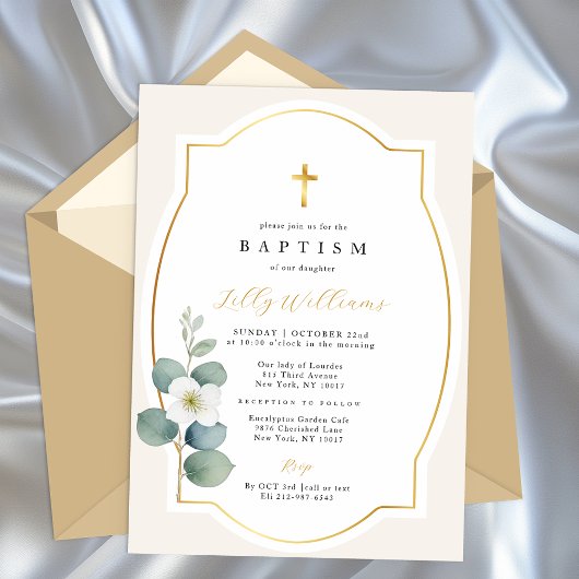 Klassieke Gouden Kruis Doop Elegant Religieus Kaart