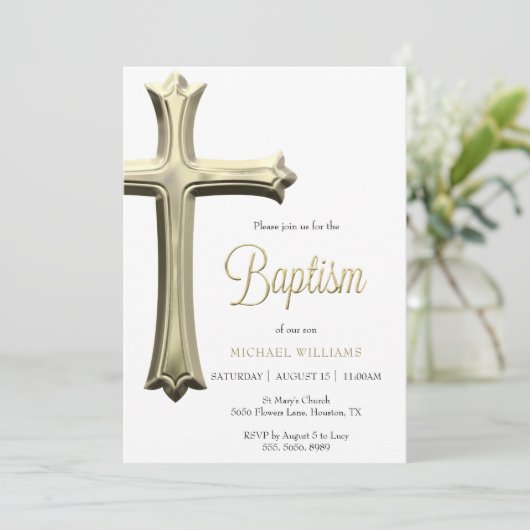 Klassieke Gouden Kruis doop Kaart (Staand voorkant)