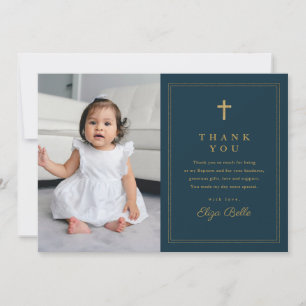 Klassieke Gouden Kruis Religieuze Foto Doop Bedankkaart
