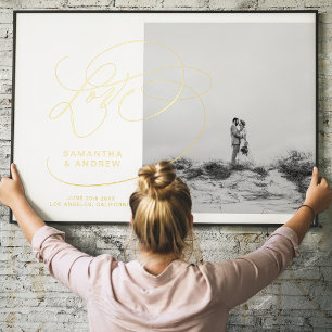 Klassieke gouden liefdeschic typografie foto bruil folie afdrukken