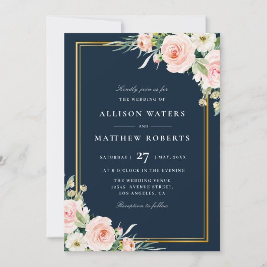 klassieke gouden lijst marjoor & blush floral brui kaart (Voorkant)