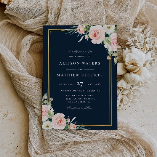 klassieke gouden lijst marjoor & blush floral brui kaart