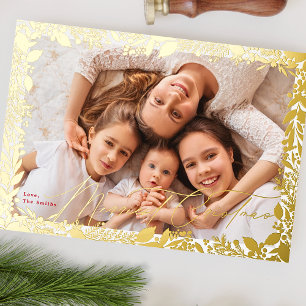 klassieke gouden lijst Merry Christmas Eén foto Folie Feestdagenkaart