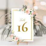 klassieke gouden lijst - roze bruinktbruiloft kaart<br><div class="desc">gouden lijst blozen roze florale trouwtafel nummer.</div>