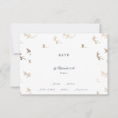 klassieke gouden marine blauw monogram kuif bruilo RSVP kaartje (Voorkant)