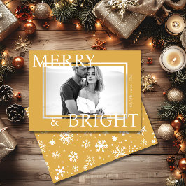 Klassieke Gouden Merry & Bright Kerst Foto met Sne Feestdagenkaart