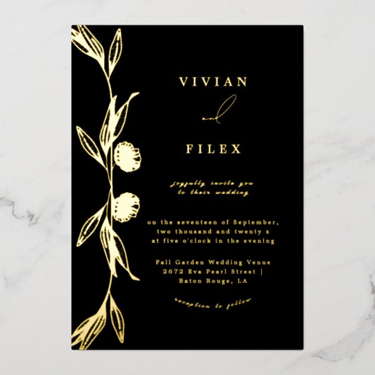 Klassieke gouden mini bloemencapsule bruiloft folie uitnodiging (Voorkant)