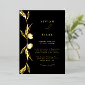 Klassieke gouden mini bloemencapsule bruiloft folie uitnodiging (Staand Voorkant)