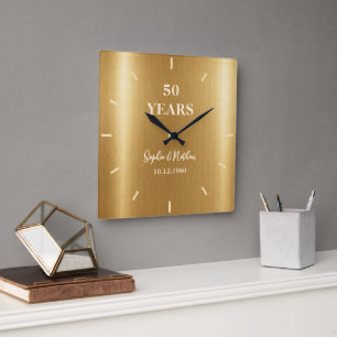 Klassieke gouden moderne huwelijksjubileum aandenk vierkante klok