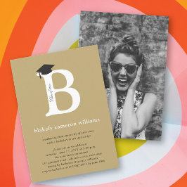 Klassieke Gouden Monogram 'B' Zwarte Grad Cap Seni Kaart