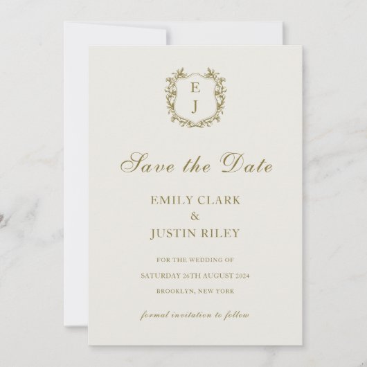 Klassieke Gouden Monogram Bewaar de Datum Bruiloft Kaart (Voorkant)