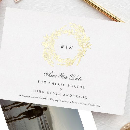 Klassieke Gouden Monogram Botanische Kreeft Trouwe Folie Uitnodiging