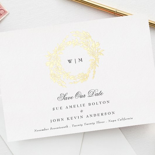 Klassieke Gouden Monogram Botanische Kreeft Trouwe Folie Uitnodiging