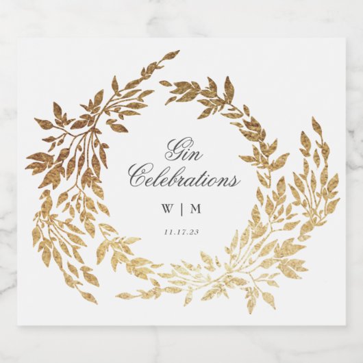 Klassieke Gouden Monogram Botanische Kreeft Trouwe Likeurfles Etiket (Enkel label)