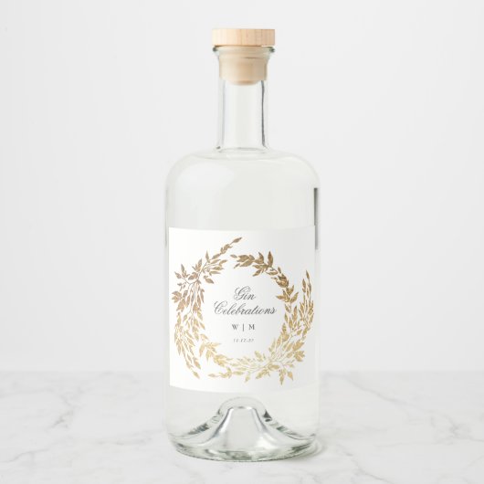 Klassieke Gouden Monogram Botanische Kreeft Trouwe Likeurfles Etiket (Voorkant)