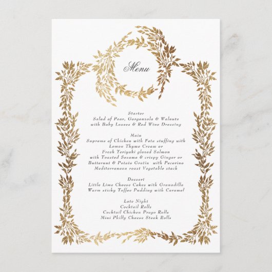 Klassieke Gouden Monogram Botanische Kreeft Trouwe Menu (Voorkant)