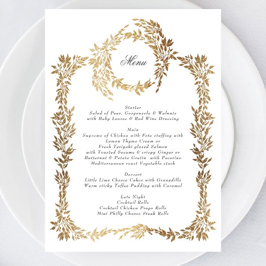 Klassieke Gouden Monogram Botanische Kreeft Trouwe Menu