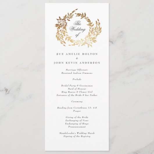 Klassieke Gouden Monogram Botanische Kreeft Trouwe Programmakaart (Voorkant)