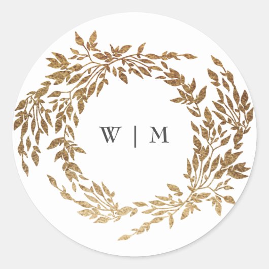Klassieke Gouden Monogram Botanische Kreeft Trouwe Ronde Sticker (Voorkant)
