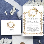 Klassieke Gouden Monogram Botanische Kreeft Trouwe RSVP Kaartje