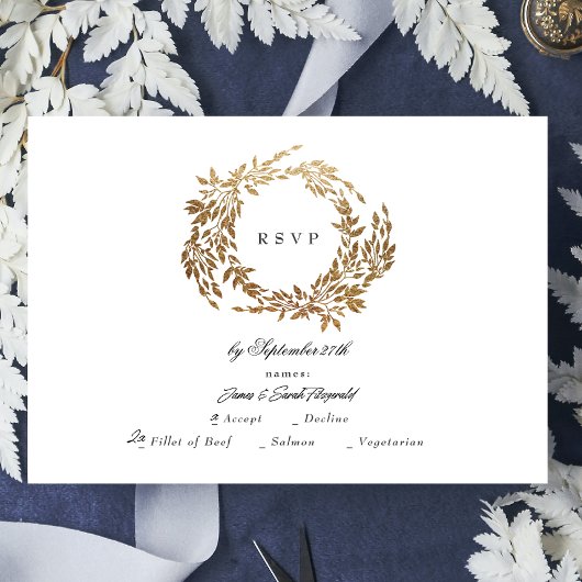 Klassieke Gouden Monogram Botanische Kreeft Trouwe RSVP Kaartje