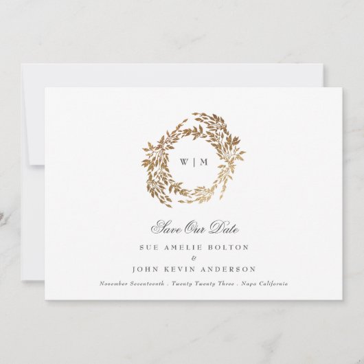 Klassieke Gouden Monogram Botanische Kreeft Trouwe Save The Date (Voorkant)