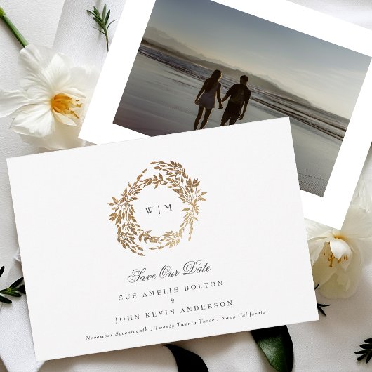 Klassieke Gouden Monogram Botanische Kreeft Trouwe Save The Date