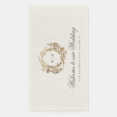 Klassieke Gouden Monogram Botanische Kreeft Trouwe Servet (Voorkant)